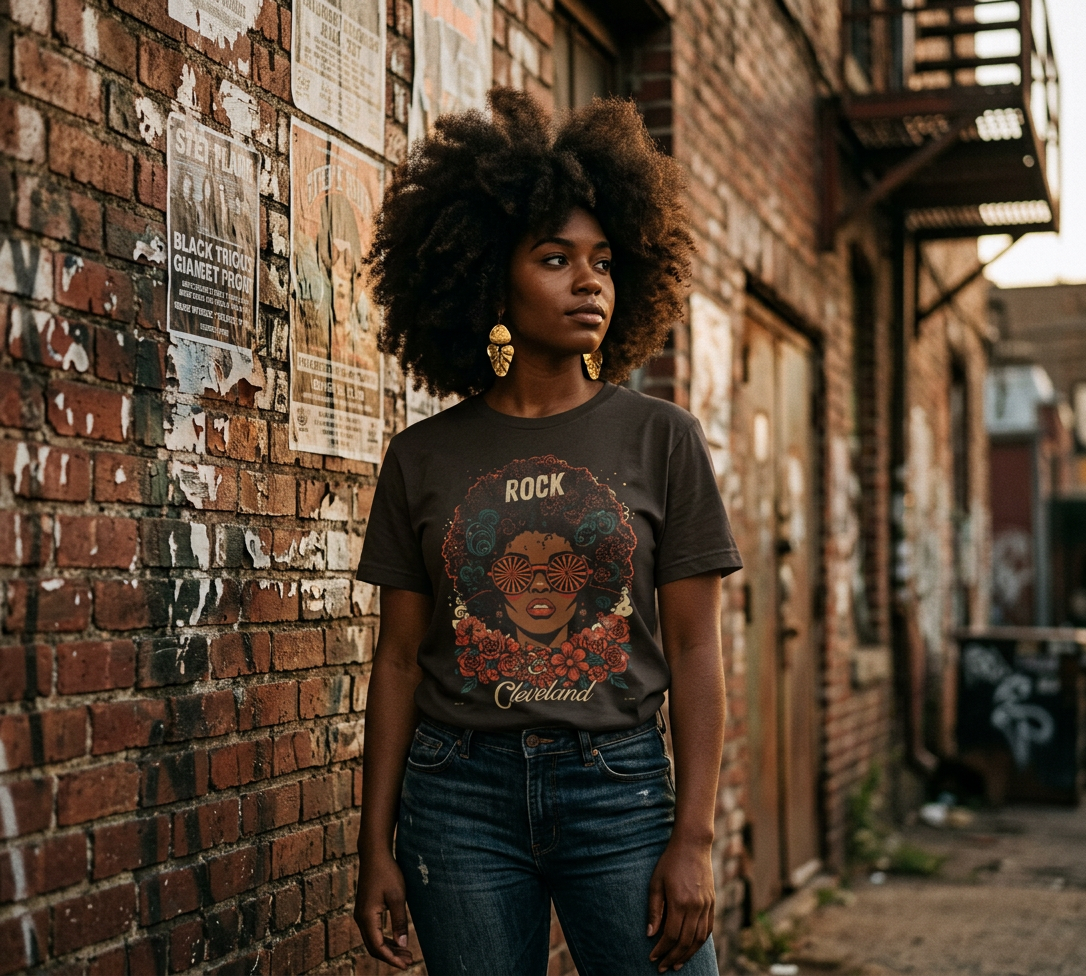 Rock Cleveland Retro Afro Floral Tee