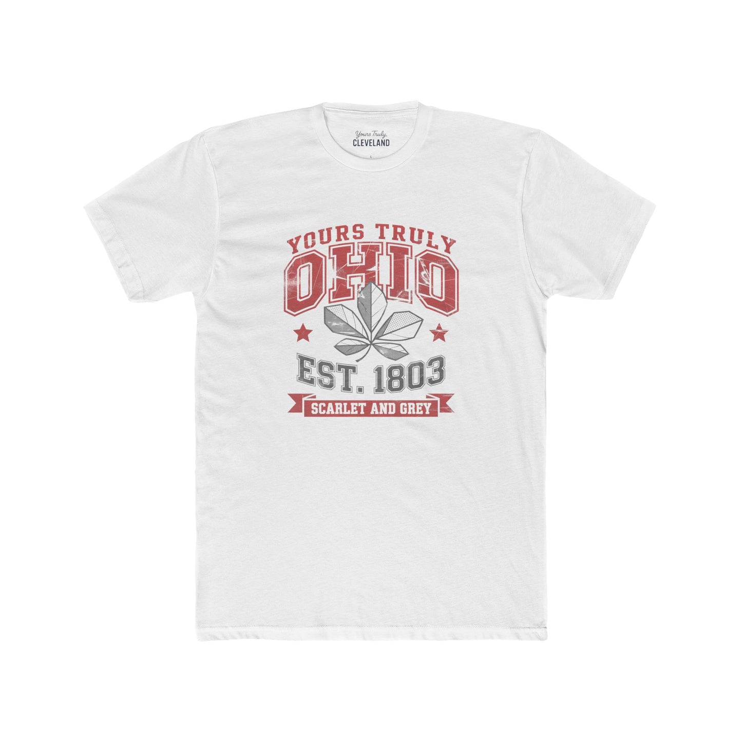 Yours Truly Ohio T-Shirt — Scarlet & Grey Retro State Tee