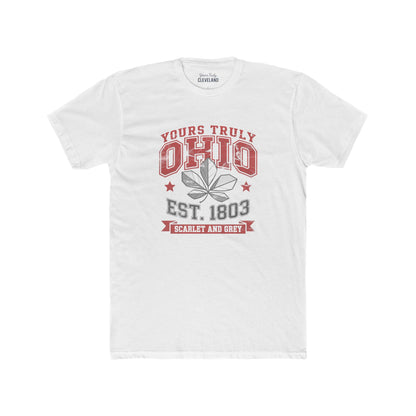 Yours Truly Ohio T-Shirt — Scarlet & Grey Retro State Tee