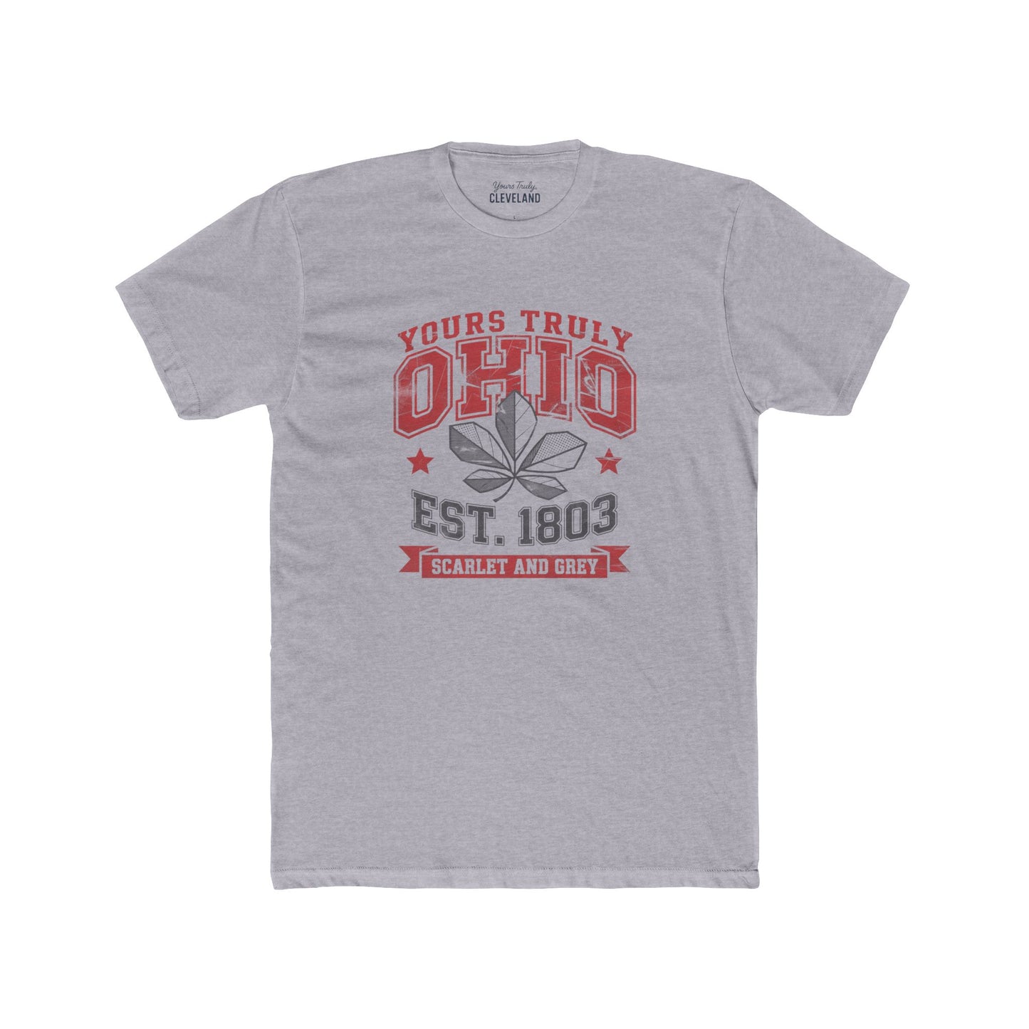 Yours Truly Ohio T-Shirt — Scarlet & Grey Retro State Tee