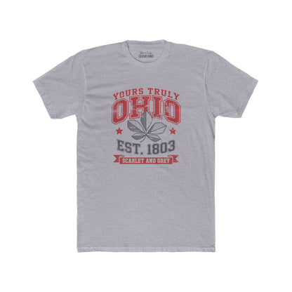 Yours Truly Ohio T-Shirt — Scarlet & Grey Retro State Tee