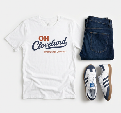 Cleveland Script Tee - "OH Cleveland" Retro City Pride Shirt