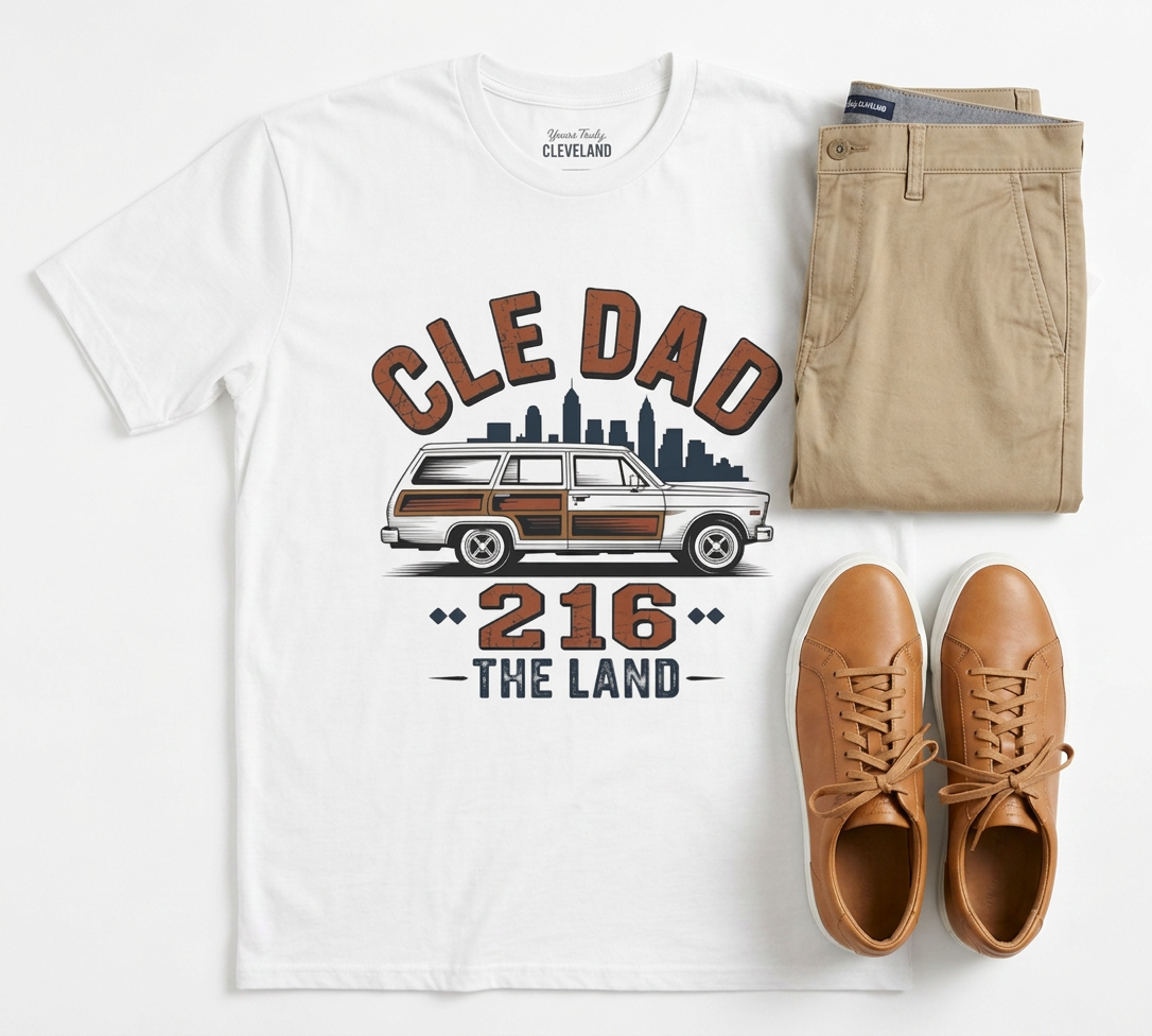 T-Shirt — "CLE DAD 216 The Land" Vintage Cleveland Dad Tee
