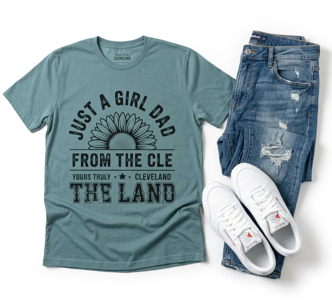 Just a Girl Dad From the CLE T‑Shirt — Cleveland 'The Land' Sunflower Dad Tee