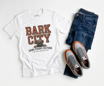 Dawg Pound Bark City Tee — Yours Truly Cleveland Football Script T-Shirt