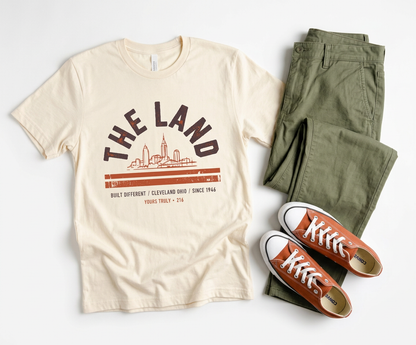 The Land Cleveland Skyline T‑Shirt — Retro Cityscape Tee