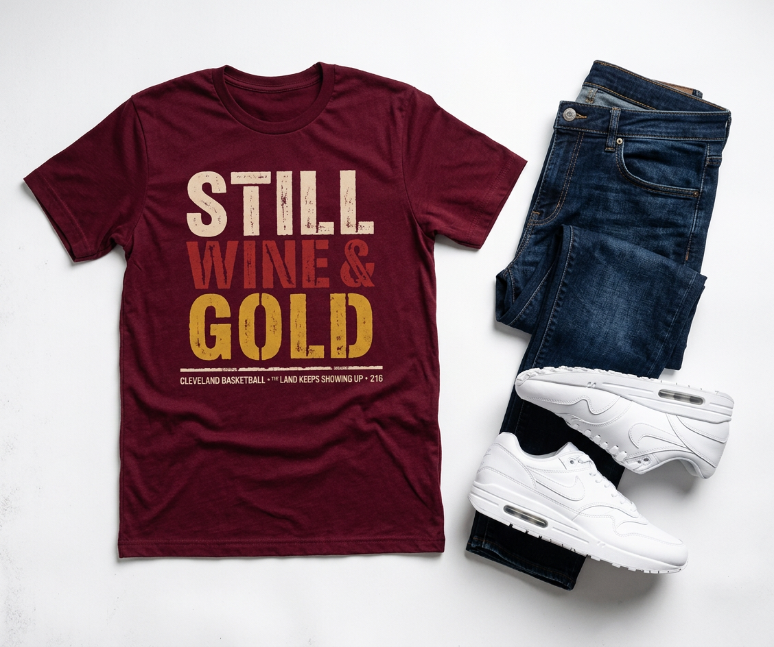 Still Wine & Gold T‑Shirt — Retro Cleveland Basketball Fan Tee