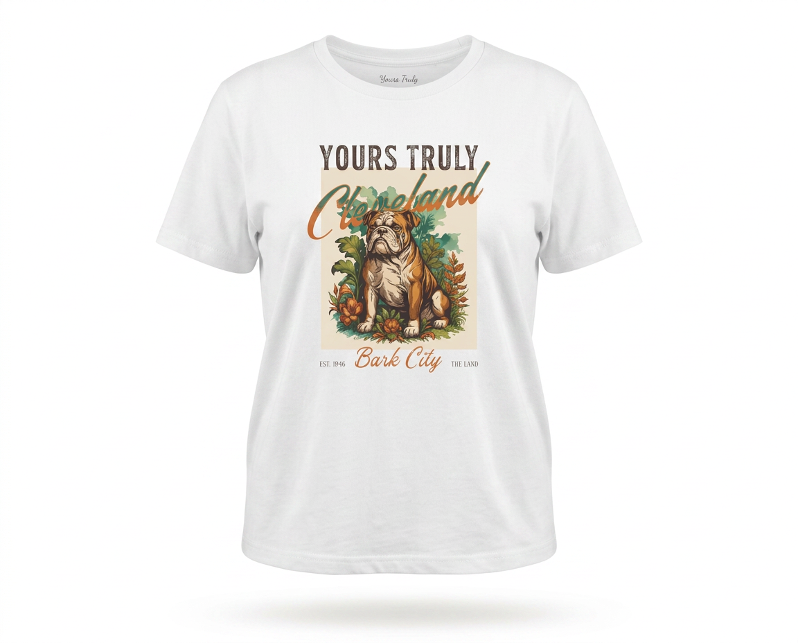 Dawg Pound Bark City Women's Tee — Yours Truly Cleveland Bulldog Graphic