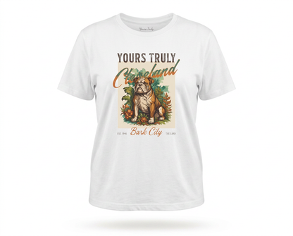 Dawg Pound Bark City Women's Tee — Yours Truly Cleveland Bulldog Graphic