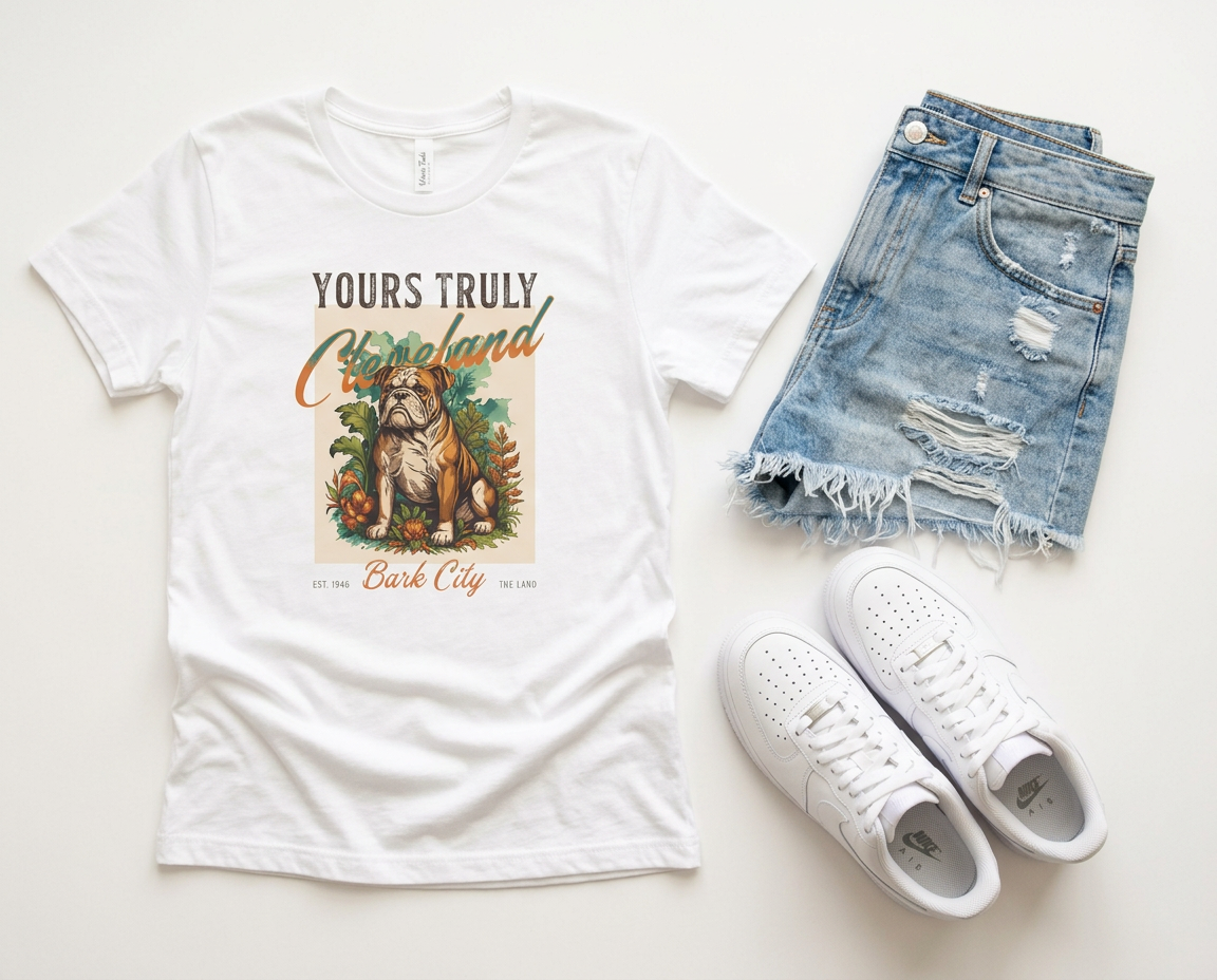 Dawg Pound Bark City Women's Tee — Yours Truly Cleveland Bulldog Graphic