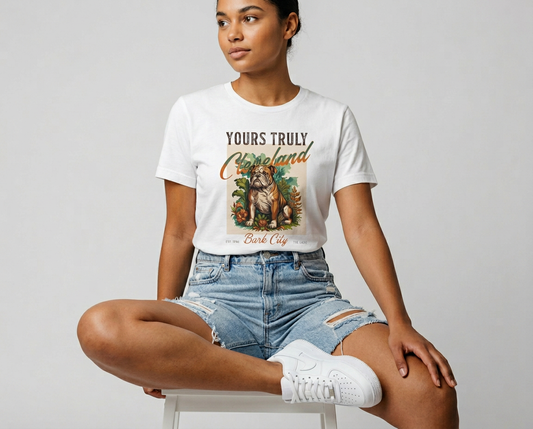 Dawg Pound Bark City Women's Tee — Yours Truly Cleveland Bulldog Graphic