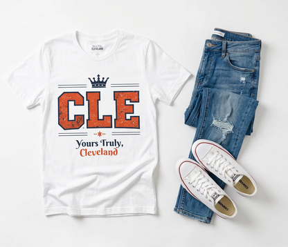 CLE Crown T‑Shirt — "Yours Truly, Cleveland" Retro City Tee