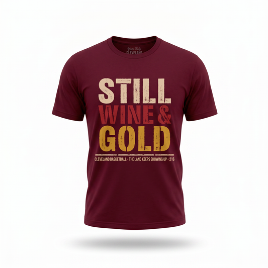Still Wine & Gold T‑Shirt — Retro Cleveland Basketball Fan Tee