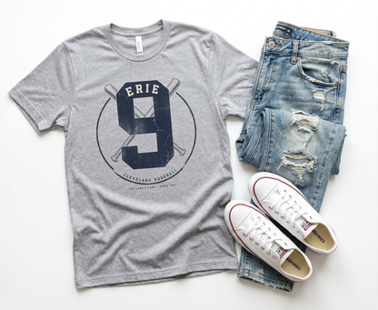Erie 9 Baseball Tee — Cleveland Vintage Number Graphic