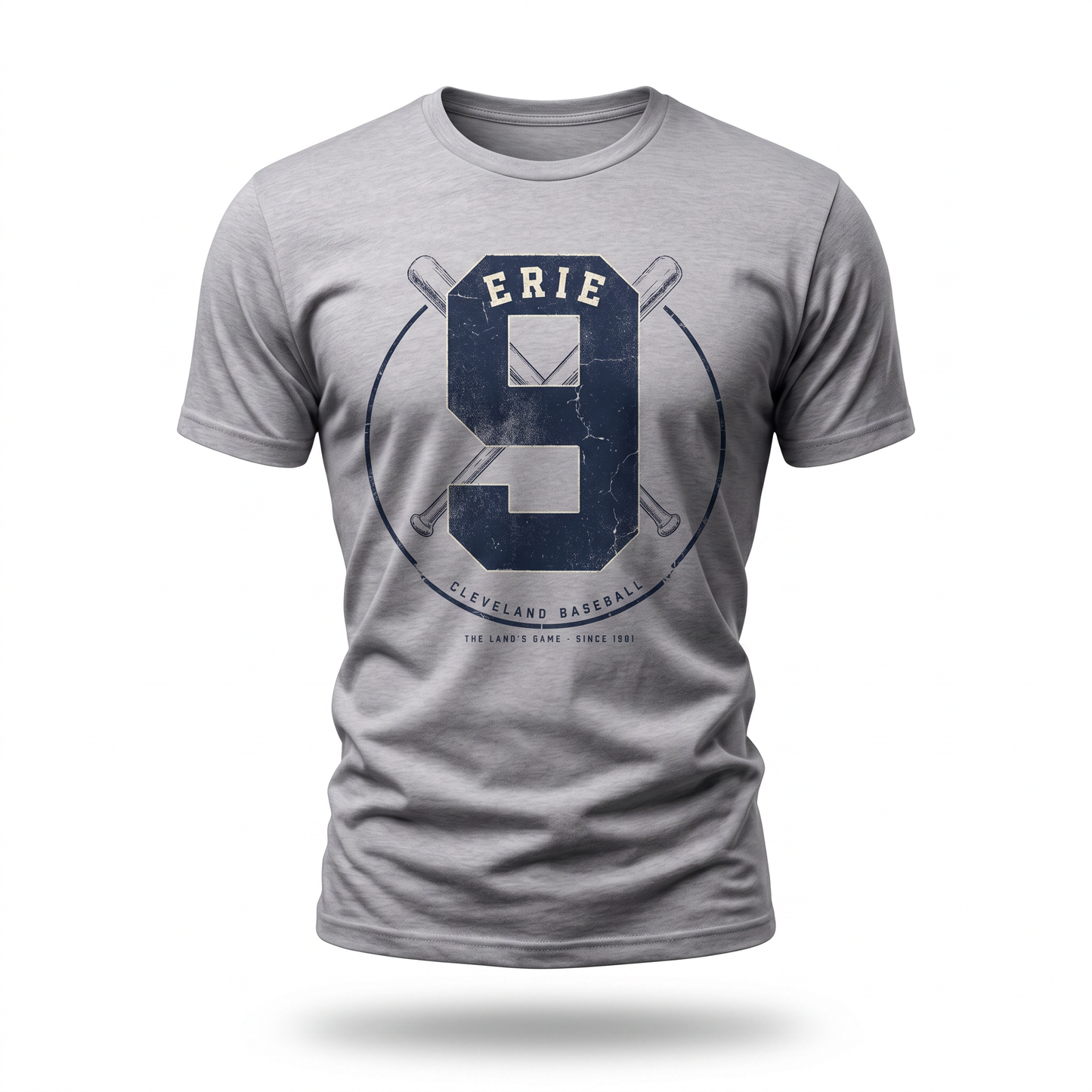 Erie 9 Baseball Tee — Cleveland Vintage Number Graphic