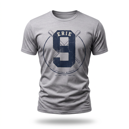 Erie 9 Baseball Tee — Cleveland Vintage Number Graphic