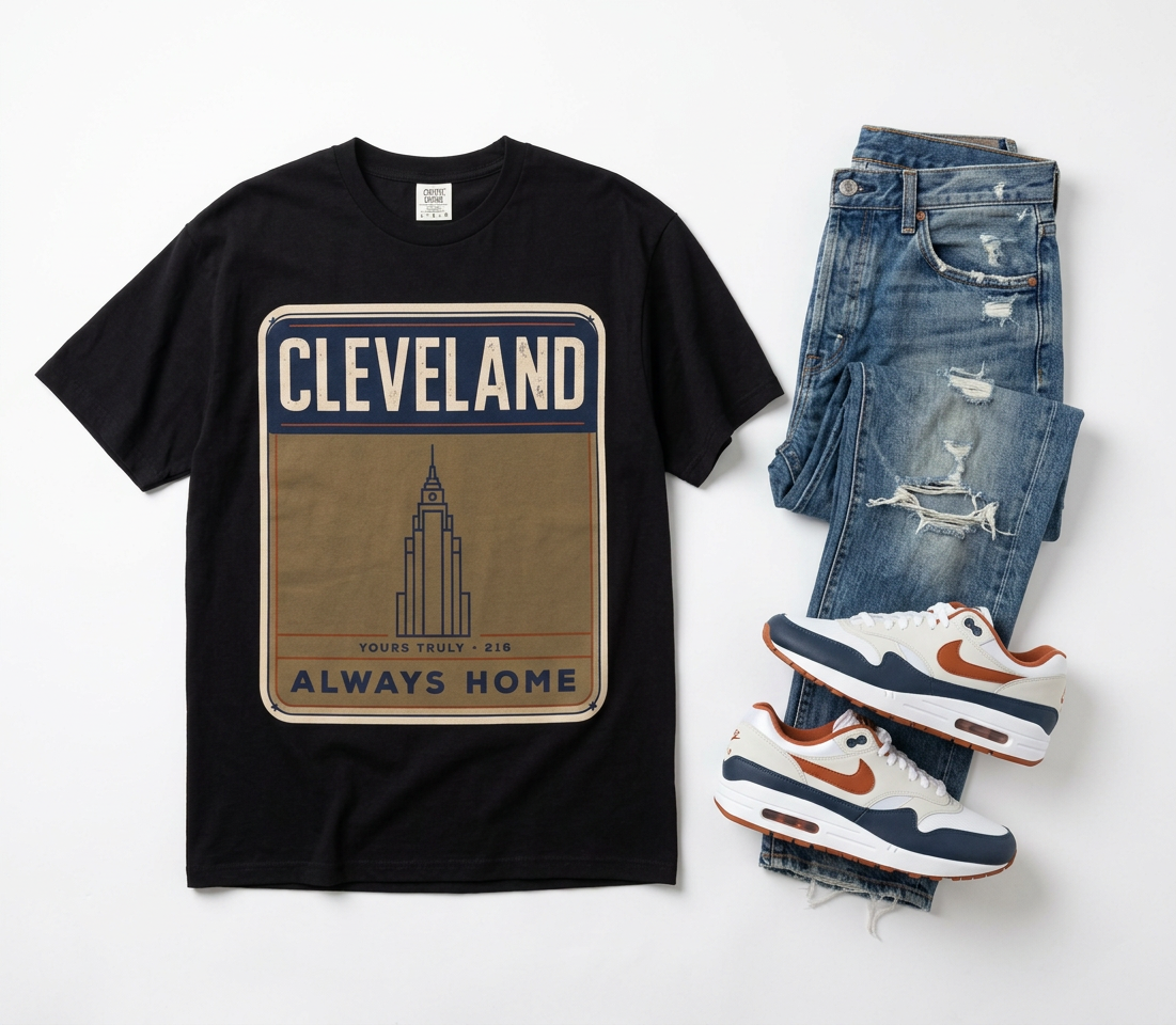 Cleveland Always Home T-Shirt — Retro Skyline Heritage Tee