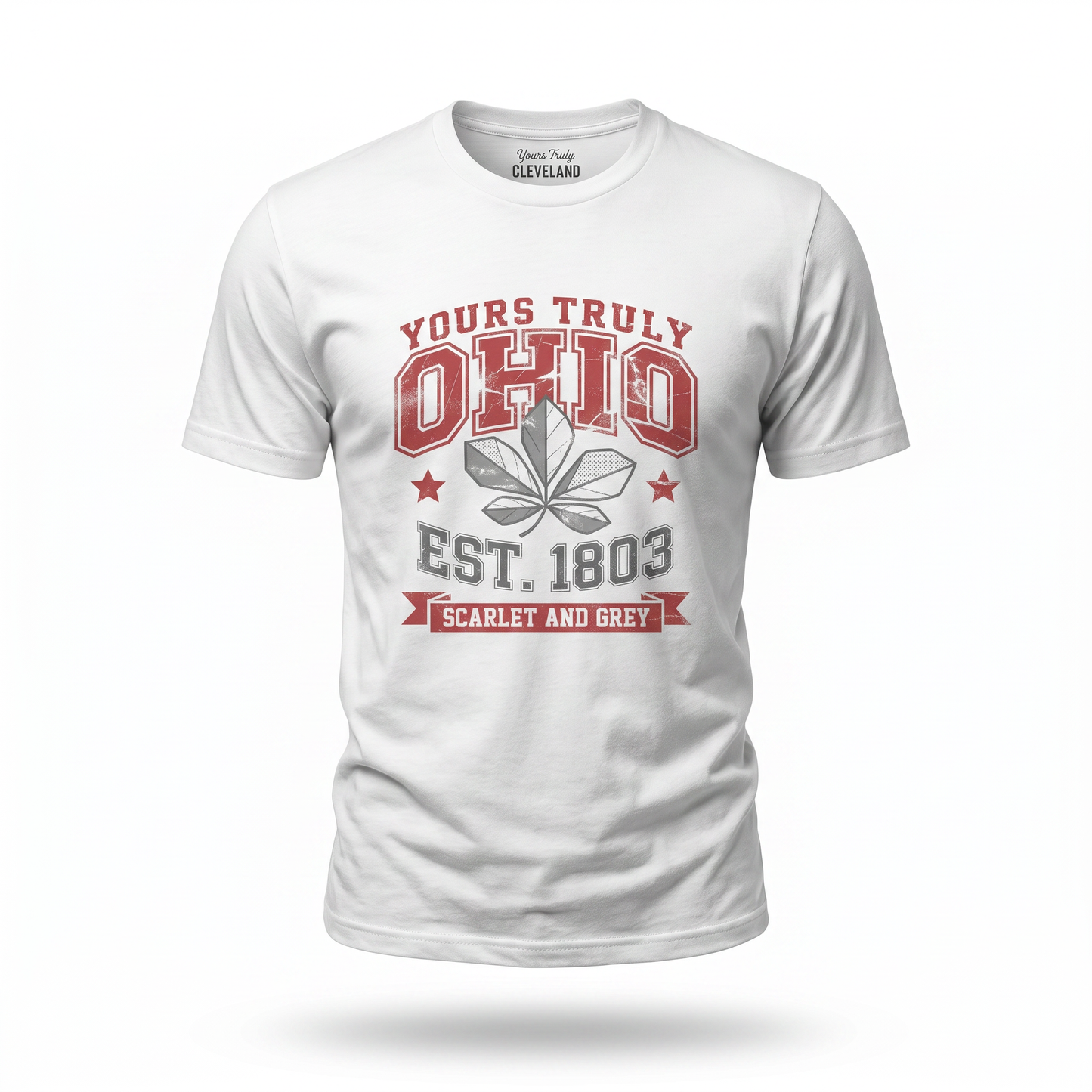 Yours Truly Ohio T-Shirt — Scarlet & Grey Retro State Tee