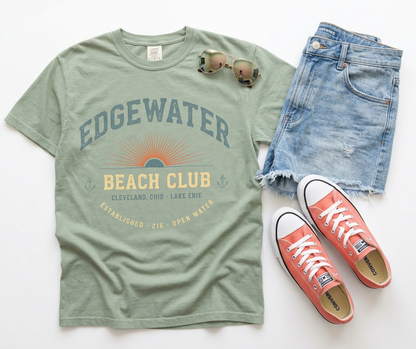 Edgewater Beach Club T-Shirt — Vintage Sunrise Lake Erie Graphic Tee