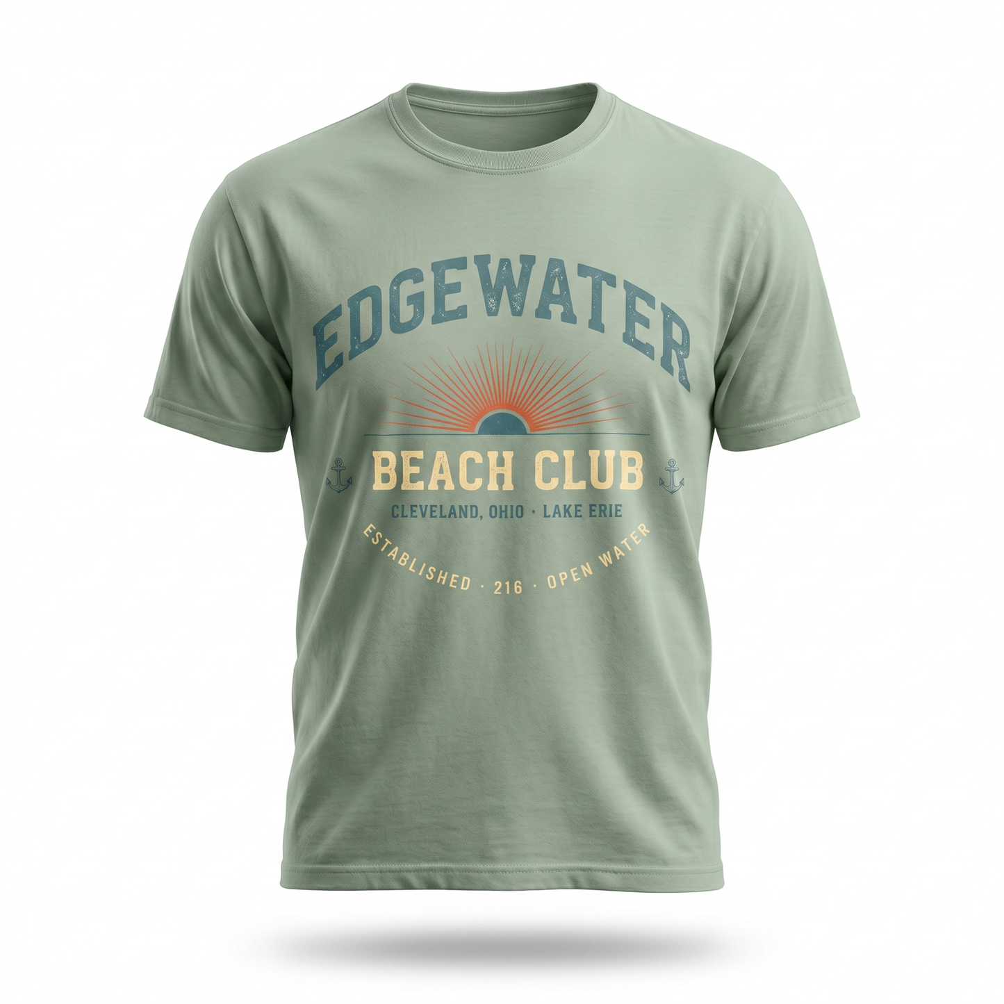 Edgewater Beach Club T-Shirt — Vintage Sunrise Lake Erie Graphic Tee