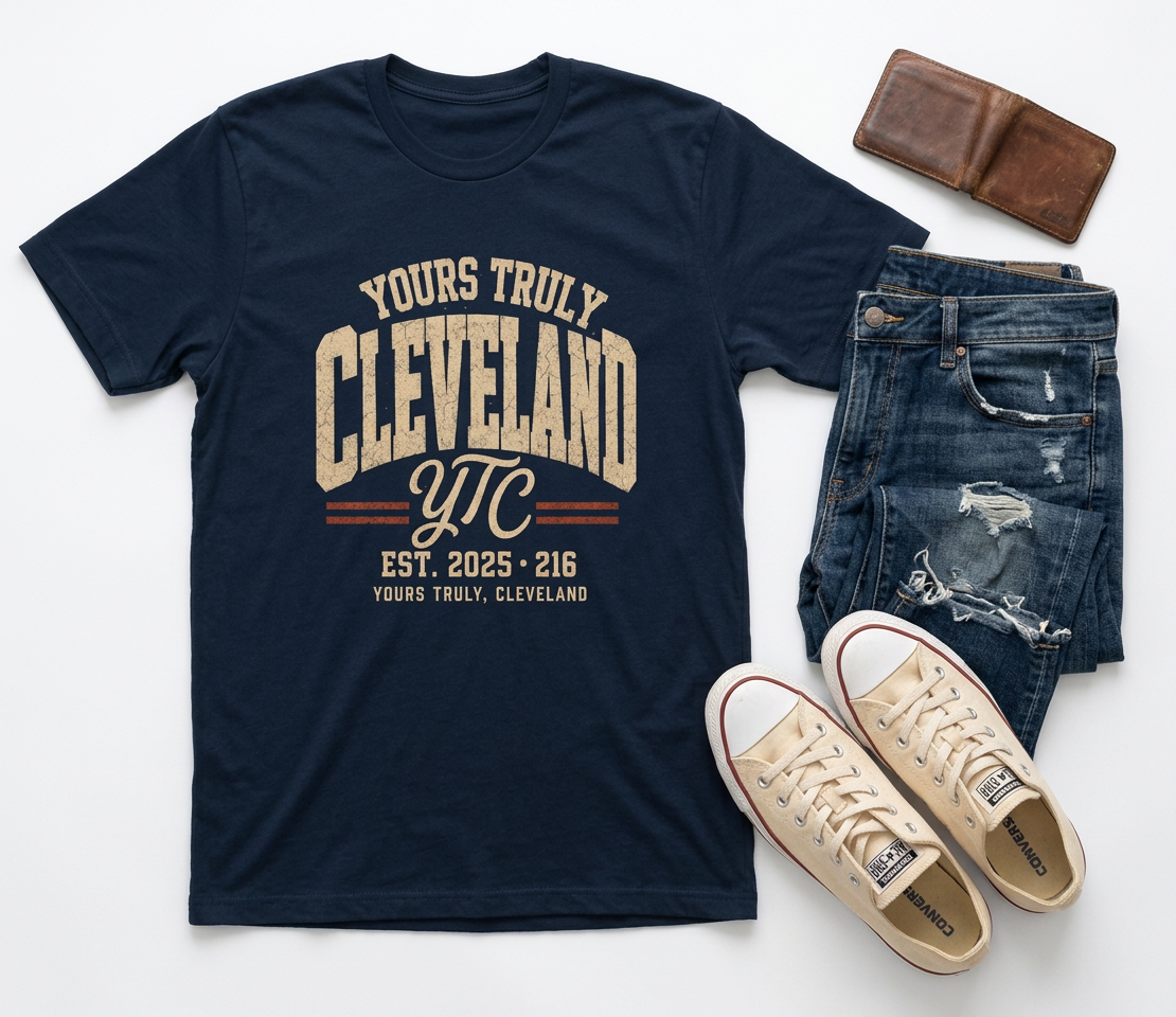 YTC Collegiate Tee — Yours Truly Cleveland Vintage Arch Graphic