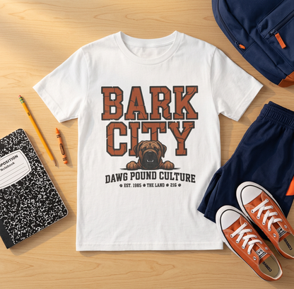 Bark City Youth Tee — Cleveland Dawg Pound Kids Graphic Shirt