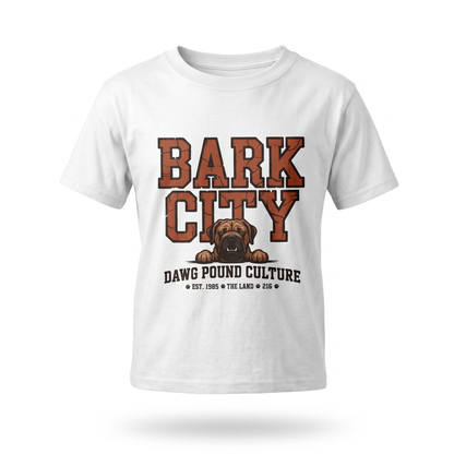 Bark City Youth Tee — Cleveland Dawg Pound Kids Graphic Shirt