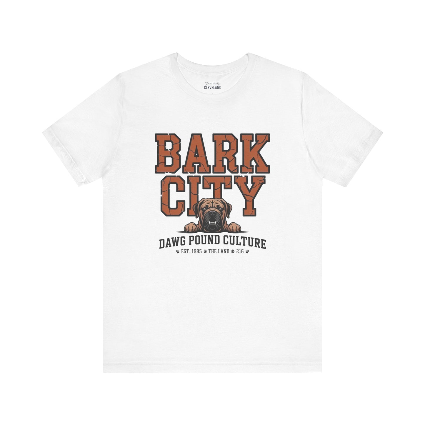 Dawg Pound Bark City Tee — Yours Truly Cleveland Football Script T-Shirt