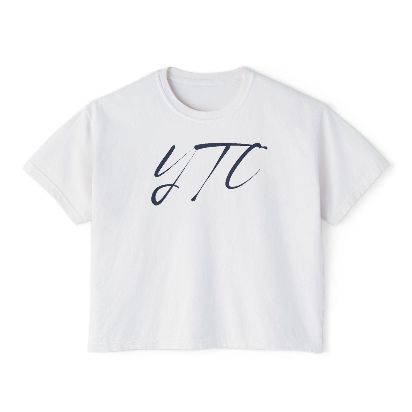 Women's Boxy YTC Script Tee — women's relaxed fit Cleveland script tee, YTC