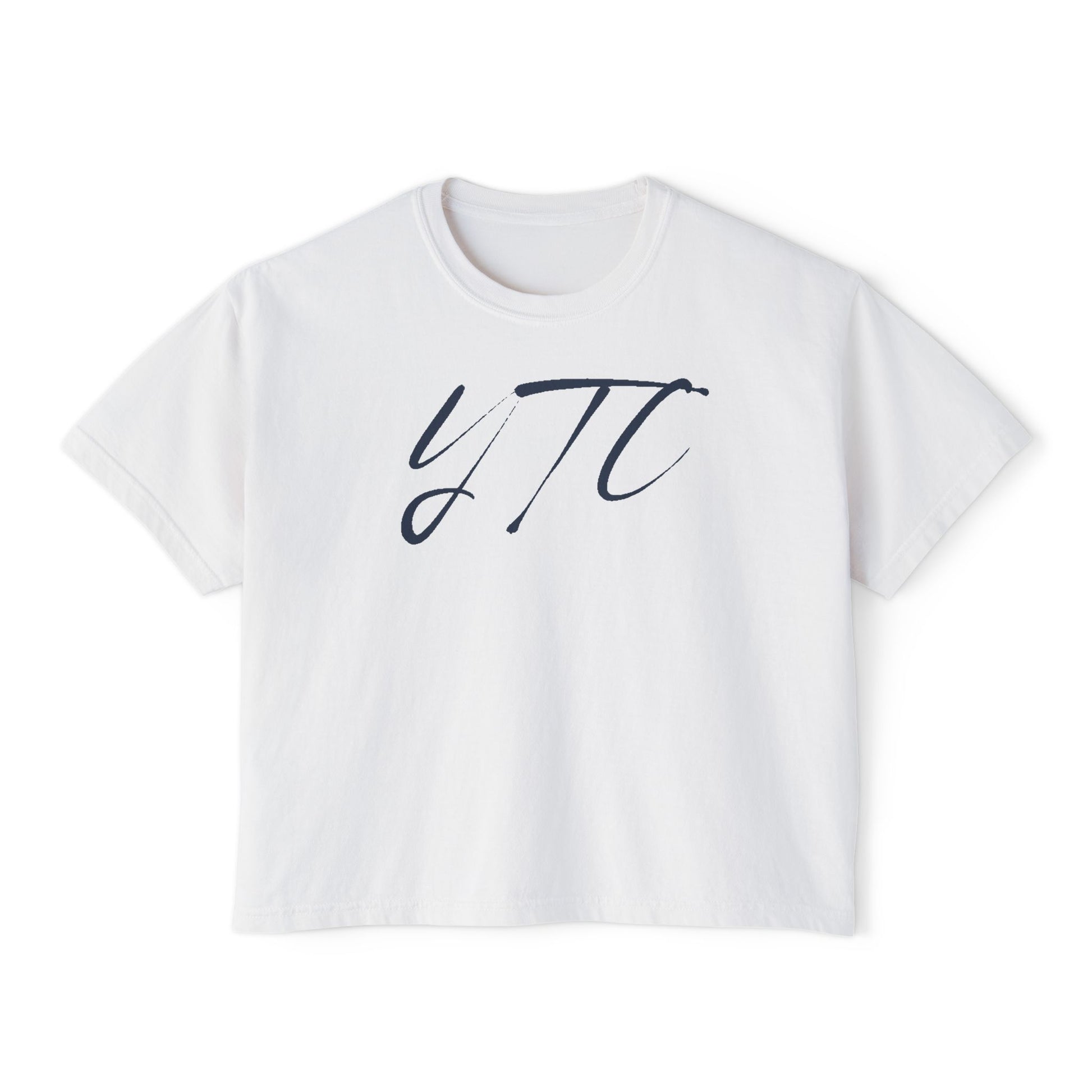 Women's Boxy YTC Script Tee — women's relaxed fit Cleveland script tee, YTC