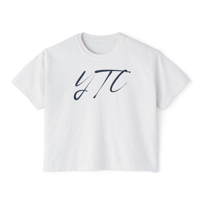 Women's Boxy YTC Script Tee — women's relaxed fit Cleveland script tee, YTC