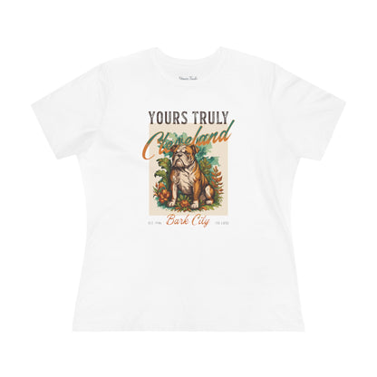 Dawg Pound Bark City Women's Tee — Yours Truly Cleveland Bulldog Graphic