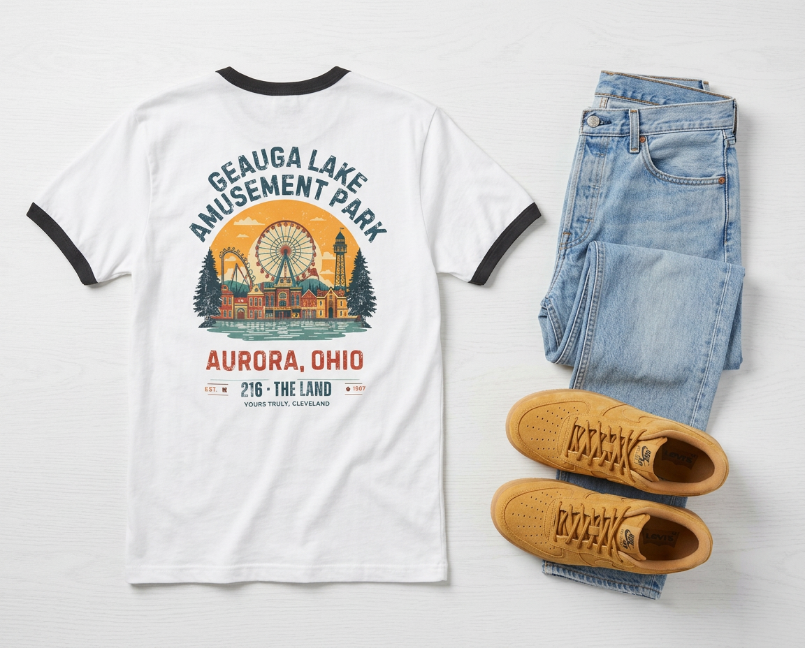 Ringer T-Shirt — Geauga Lake Amusement Park Aurora, Ohio Retro Ferris Wheel Tee